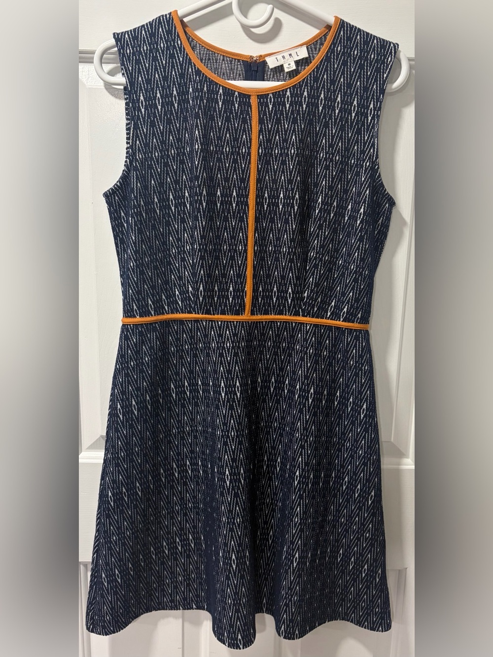 THML Nanette Sleeveless Fit Flare Dress Navy Blue Geometric Pattern - Size M